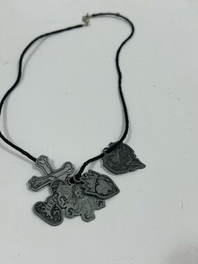 Black Cord Necklace with Metal Charms